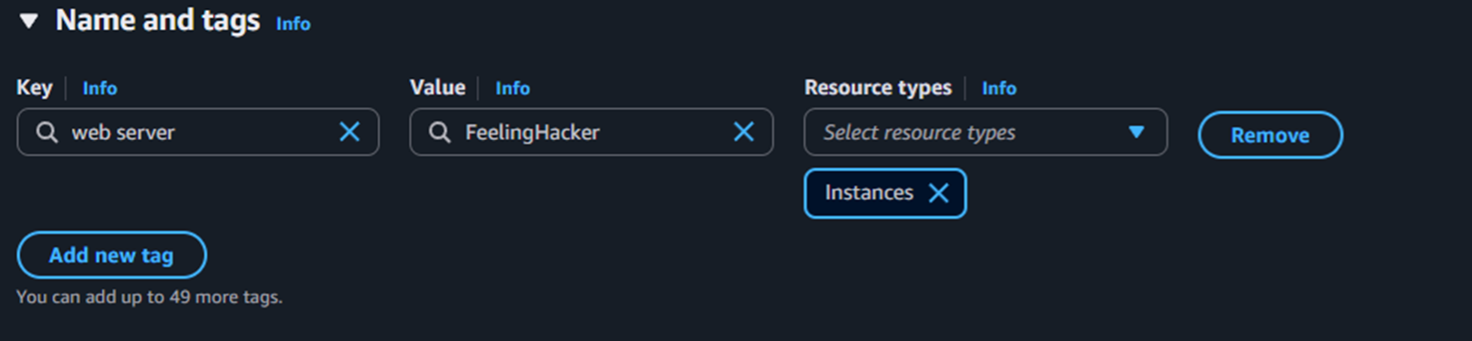 Name and tags configuration