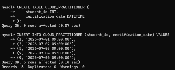 Creating and populating the CLOUD_PRACTITIONER table