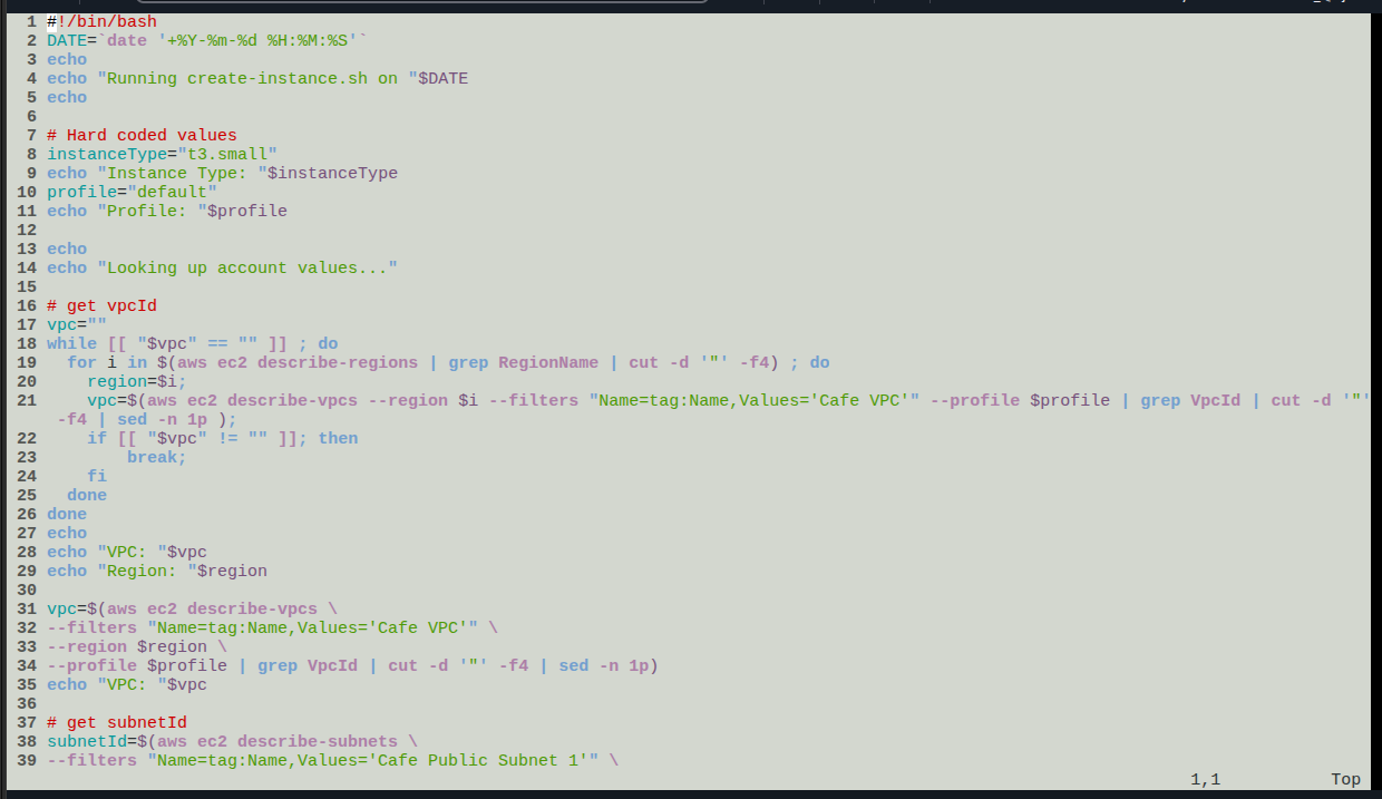 Head of create-lamp-instance-v2.sh in vi view mode