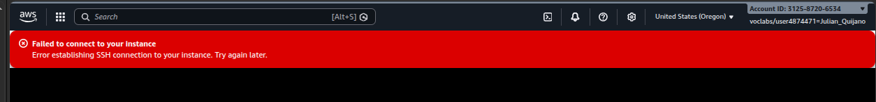 EC2 Instance Connect red banner: Failed to connect to your instance