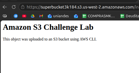 Browser showing the index.html page served from S3 with the H1 heading and paragraph