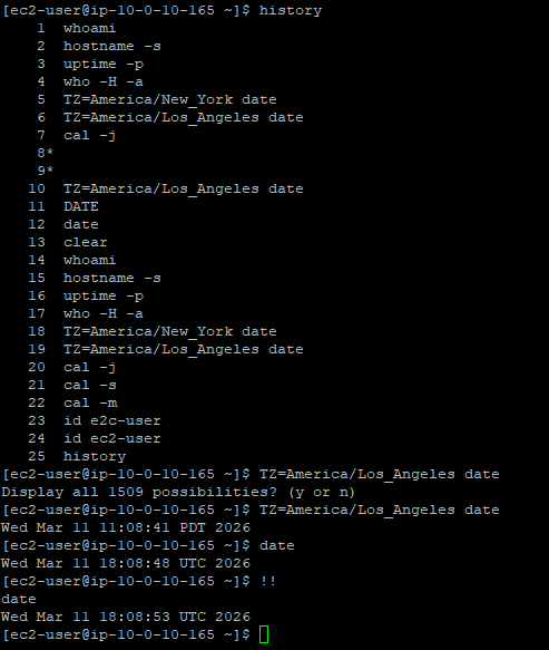 Terminal showing history and reverse search