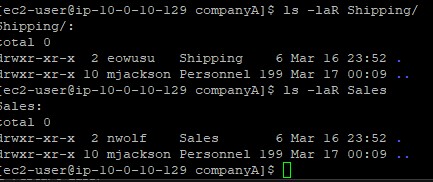 Terminal showing output of assigning ownership to Shipping and Sales