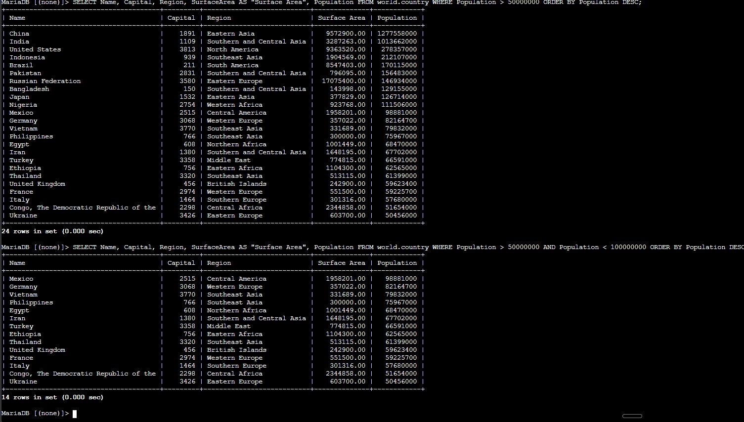 Ordered and filtered query results